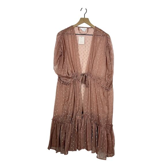 NEW LC Lauren Conrad Swiss Dot Kimono Womens One Size Mauve Pink Sheer Cinched - Picture 4 of 13